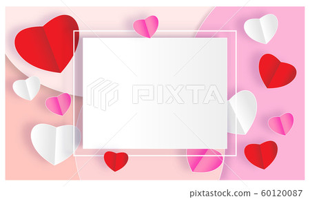 Happy Valentines Day colorful paper cut background. Design for greeting cards, banner and poster with wavy layers. Vector Happy Valentines Day colorful paper cut background. Design for greeting cards, banner and poster with wavy layers. Vector 60120087