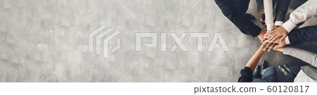 Corporate business team putting hands together, panorama 60120817