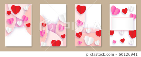 Happy Valentines Day colorful paper cut background. Design for greeting cards, banner and poster with wavy layers. Vector 60126941
