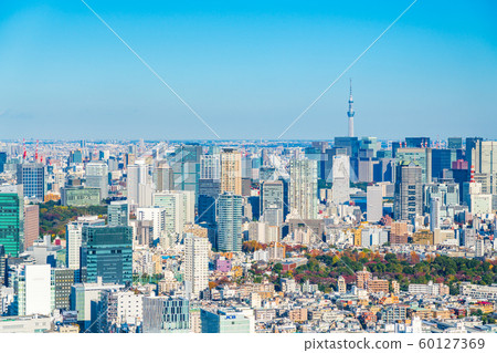 Tokyo City View from Shibuya to Roppongi Aoyama Cemetery, Sky Tree view Tokyo City View from Shibuya to Roppongi Aoyama Cemetery, Sky Tree view 60127369