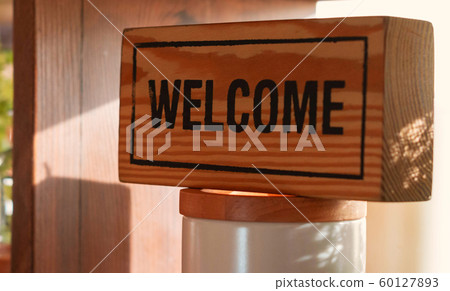 welcome english word on wooden block 60127893