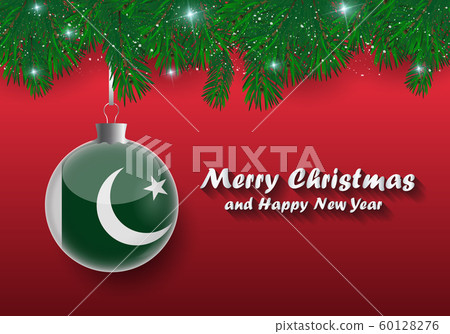 Vector border of Christmas tree branches and ball 60128276