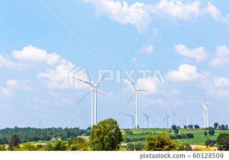 Wind turbine generators line the hilltops Wind turbine generators line the hilltops 60128509