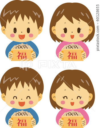 Children set with beans for sowing beans 60128655