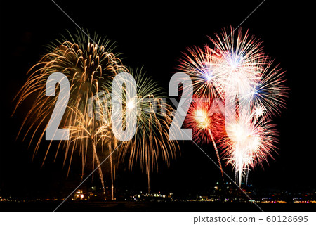 Fireworks in night for celebrate Happy New Year 60128695
