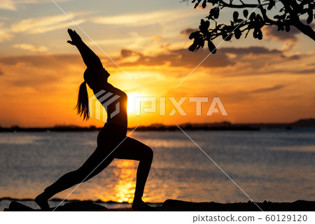 Silhouette healthy woman lifestyle exercising vital  60129120