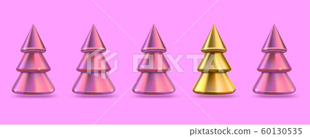 One golden Christmas tree standing out from line One golden Christmas tree standing out from line 60130535
