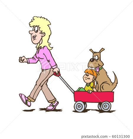 mother with children carriage walking with dog and 60131300
