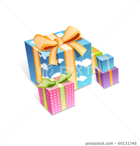 Set of colorful gift boxes with bows and ribbons. Set of colorful gift boxes with bows and ribbons. 60131348