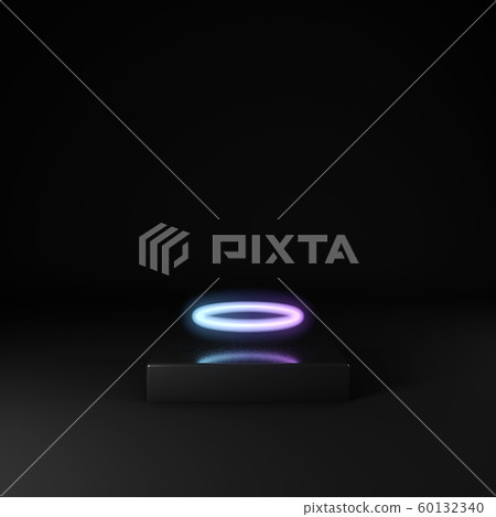 3d render of black stage and neon circle. Product showcase. Neon cyberpunk 60132340