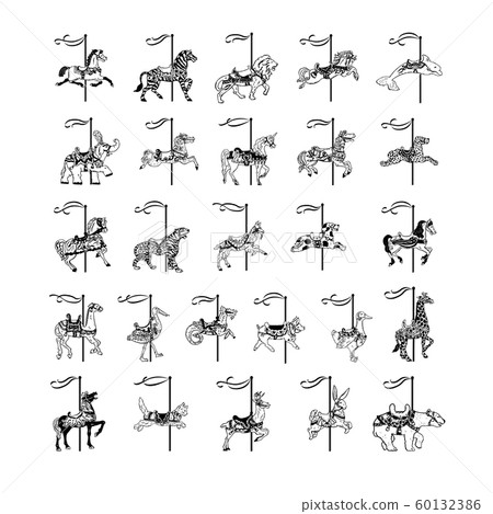 Carousel animal collection set. Vector Illustration.. Collection set 60132386