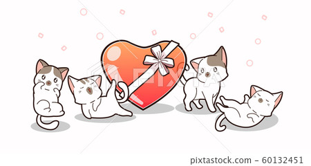 Banner adorable cats and jelly heart with bow Banner adorable cats and jelly heart with bow 60132451