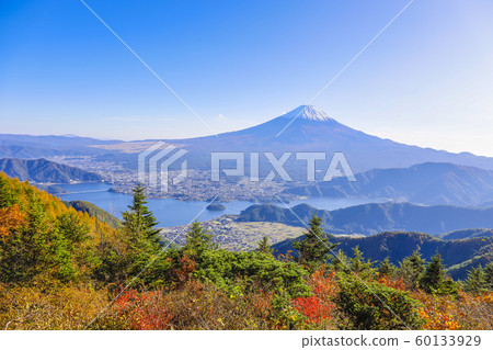 [山梨縣]從秋葉的新路看富士山和川口湖 60133929