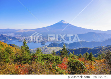 [山梨縣]從秋葉的新路看富士山和川口湖 60133930