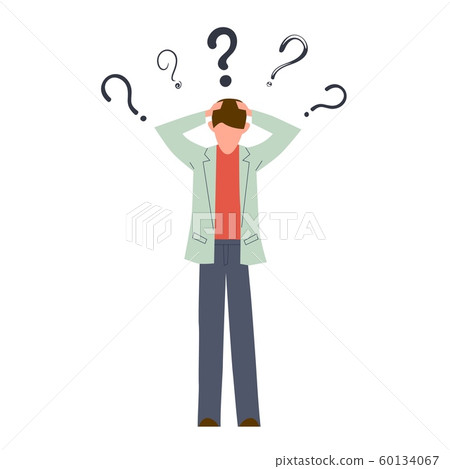 Confused man. Young serious creative person think about doubt troubled question vector concept 60134067