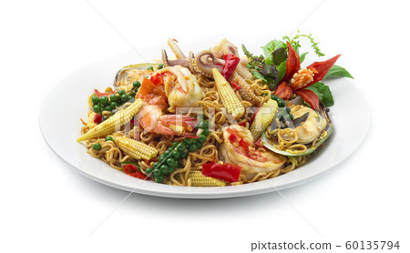 Spicy Stir Fried Holy Basil With Seafood Spicy Stir Fried Holy Basil With Seafood 60135794