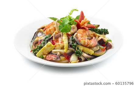 Spicy Stir Fried Holy Basil With Seafood Spicy Stir Fried Holy Basil With Seafood 60135796