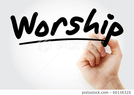 Hand writing Worship with marker 60136328