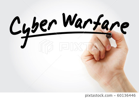 Hand writing Cyber warfare with marker 60136446