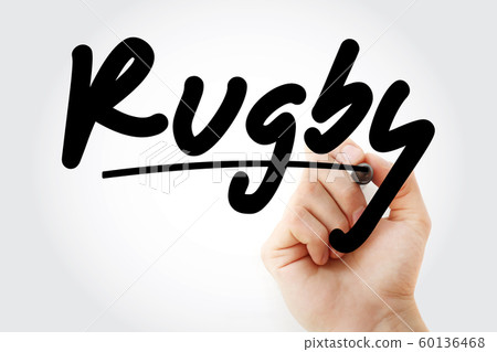 Hand writing Rugby with marker Hand writing Rugby with marker 60136468