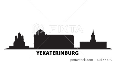 Russia, Yekaterinburg City city skyline isolated vector illustration. Russia, Yekaterinburg City travel black cityscape 60136589
