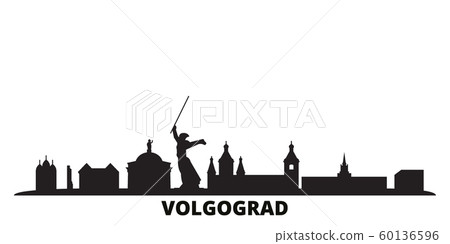 Russia, Volgograd city skyline isolated vector illustration. Russia, Volgograd travel black cityscape 60136596