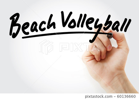 Hand writing Beach volleyball with marker 60136660