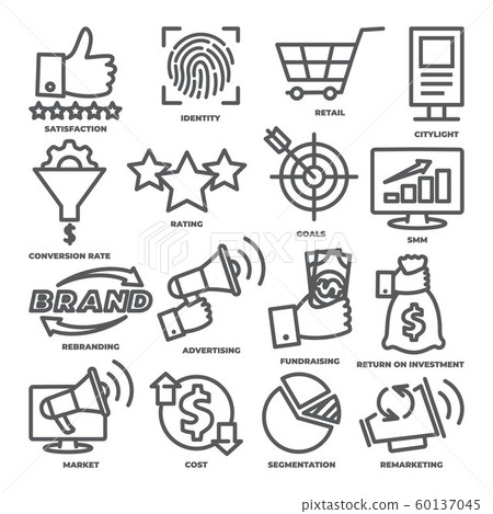 Business management line icons Marketing and cost process Business management line icons Marketing and cost process 60137045