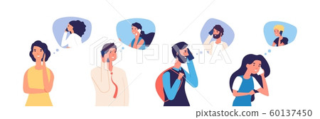 People talking phone. Men, women, teenagers calling by telephone. Flat communication and conversation with smartphone vector characters People talking phone. Men, women, teenagers calling by telephone. Flat communication and conversation with smartphone vector characters 60137450