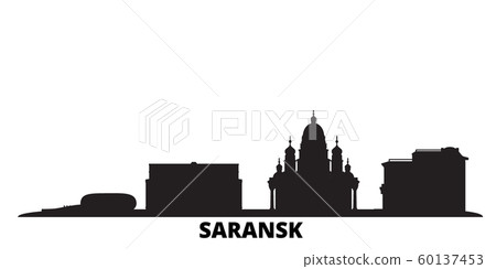 Russia, Saransk city skyline isolated vector illustration. Russia, Saransk travel black cityscape Russia, Saransk city skyline isolated vector illustration. Russia, Saransk travel black cityscape 60137453