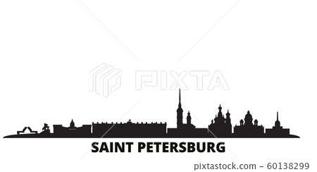 Russia, Saint Petersburg city skyline isolated vector illustration. Russia, Saint Petersburg travel black cityscape 60138299