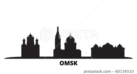 Russia, Omsk city skyline isolated vector illustration. Russia, Omsk travel black cityscape Russia, Omsk city skyline isolated vector illustration. Russia, Omsk travel black cityscape 60139310