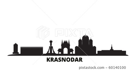 Russia, Kransodar City city skyline isolated vector illustration. Russia, Kransodar City travel black cityscape Russia, Kransodar City city skyline isolated vector illustration. Russia, Kransodar City travel black cityscape 60140100