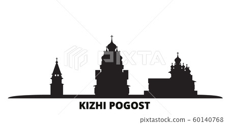 Russia, Kizhi Pogost city skyline isolated vector illustration. Russia, Kizhi Pogost travel black cityscape 60140768
