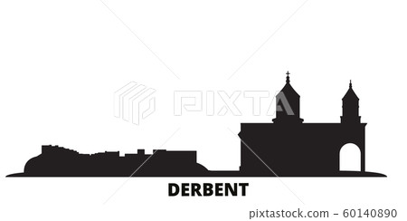 Russia, Derbent city skyline isolated vector illustration. Russia, Derbent travel black cityscape 60140890