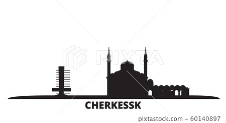 Russia, Cherkessk city skyline isolated vector illustration. Russia, Cherkessk travel black cityscape Russia, Cherkessk city skyline isolated vector illustration. Russia, Cherkessk travel black cityscape 60140897