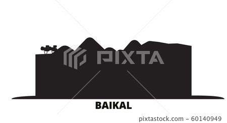 Russia, Baikal city skyline isolated vector illustration. Russia, Baikal travel black cityscape 60140949