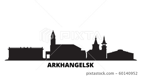 Russia, Arkhangelsk city skyline isolated vector illustration. Russia, Arkhangelsk travel black cityscape 60140952