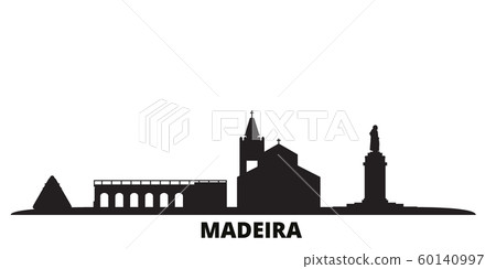 Portugal, Madeira city skyline isolated vector illustration. Portugal, Madeira travel black cityscape 60140997