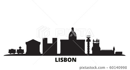 Portugal, Lisbon city skyline isolated vector illustration. Portugal, Lisbon travel black cityscape Portugal, Lisbon city skyline isolated vector illustration. Portugal, Lisbon travel black cityscape 60140998