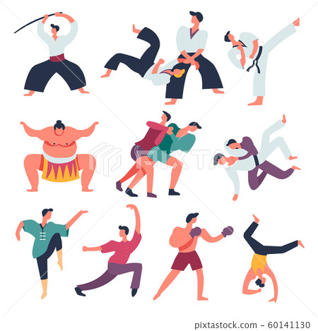 Fighting sportsmen, oriental fight arts, isolated characters 60141130