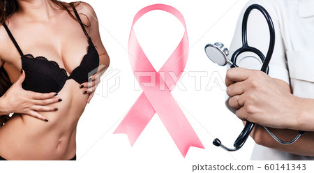 Woman on mammologist doctor's appointment. 60141343