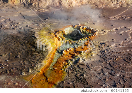 Hot spring with bright colors in the Tatio geysers of Atacama 60141565
