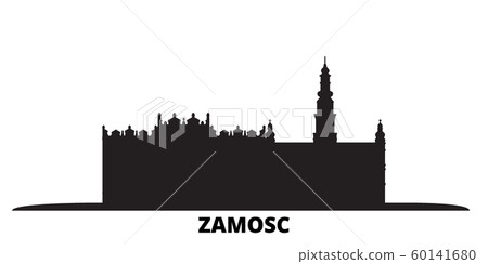 Poland, Zamosc city skyline isolated vector illustration. Poland, Zamosc travel black cityscape 60141680