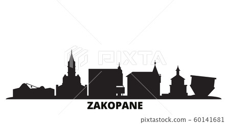 Poland, Zakopane city skyline isolated vector illustration. Poland, Zakopane travel black cityscape Poland, Zakopane city skyline isolated vector illustration. Poland, Zakopane travel black cityscape 60141681