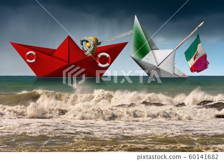Coast Guard rescues boat with Italian flag - Rescue concept  60141682