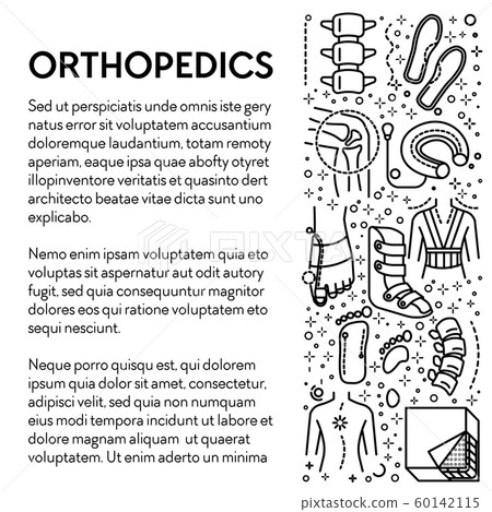 Injury rehabilitation tools, orthopedics line icons poster Injury rehabilitation tools, orthopedics line icons poster 60142115