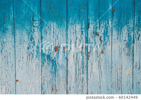 Aged Natural Old Blue Color Obsolete Wooden Board Background. Grungy Vintage Wooden Surface. Painted Obsolete Weathered Texture Of Fence 60142449