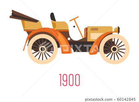 Retro car with open top, vintage vehicle of 1900, isolated icon 60142845