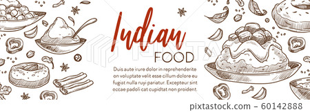 Cooking food, Indian cuisine menu restaurant sketch poster 60142888